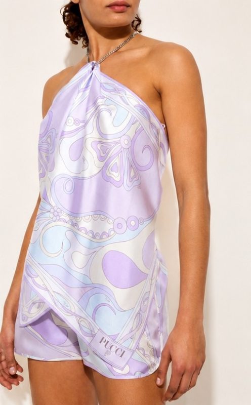 Pucci Orchidee Print Chain Silk Twill Top In Light Purple