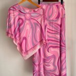 Pucci Pink Silk Twill Abstract Print Top & Wide-Leg Pants Set