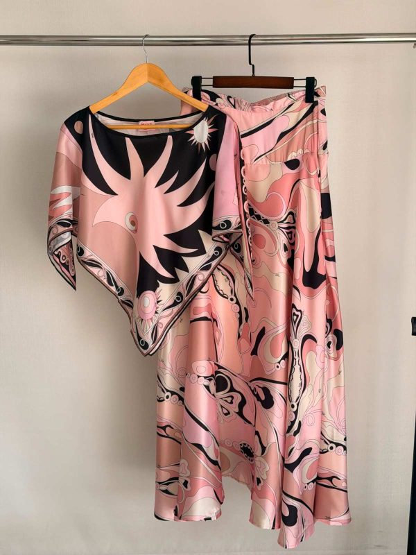 Pucci Stella Pink Silk Twill Print Top & Wide-Leg Pants Set