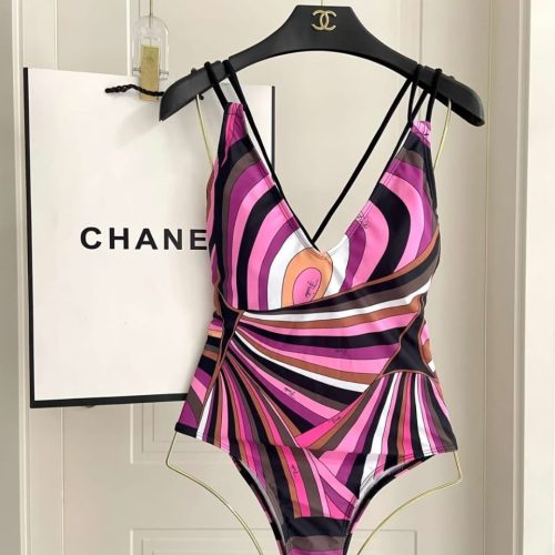 Pucci V-Plunge Pink Iride Print Swimsuit
