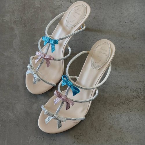 Rene Caovilla Caterina Mule 80 Multicolor Crystal Satin Sandals