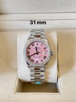 Rolex Datejust 31 White Gold Diamond Bezel Pink Roman Dial President Ladies Watch