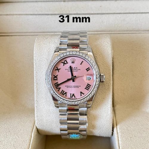 Rolex Datejust 31 White Gold Diamond Bezel Pink Roman Dial President Ladies Watch