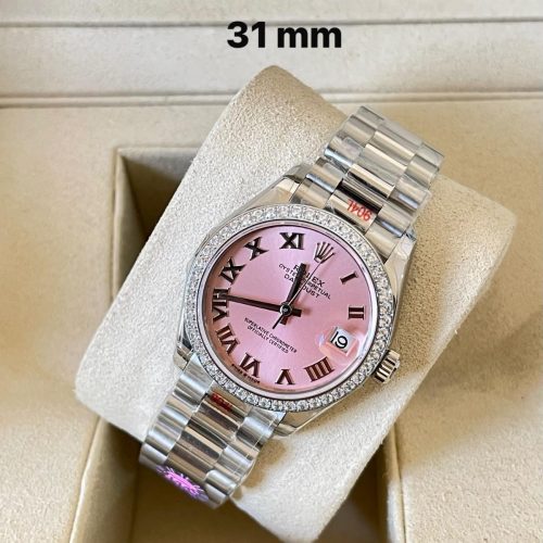 Rolex Datejust 31 White Gold Diamond Bezel Pink Roman Dial President Ladies Watch