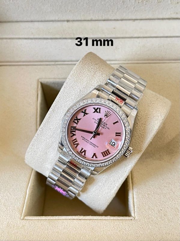 Rolex Datejust 31 White Gold Diamond Bezel Pink Roman Dial President Ladies Watch