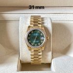 Rolex Datejust 31MM Olive Green Mother Of Pearl Diamond Dial Yellow Gold President Watch