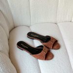 Saint Laurent Babylone Brown Suede Leather Slides Gold Cassandre YSL Logo