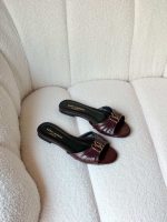 Saint Laurent Babylone Burgundy Leather Slides Gold Cassandre YSL Logo