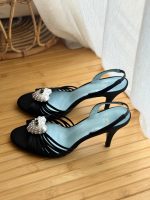Valentino Garavani Crystal Heart Coeur Royal Black Slingback Heels