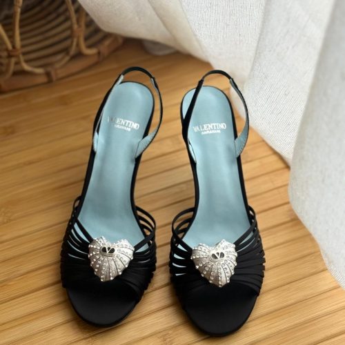 Valentino Garavani Crystal Heart Coeur Royal Black Slingback Heels