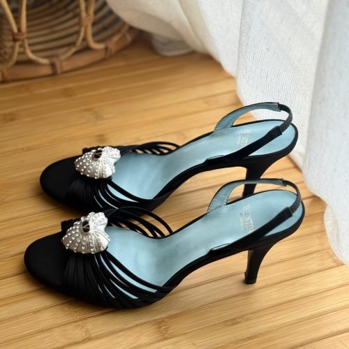 Valentino Garavani Crystal Heart Coeur Royal Black Slingback Heels