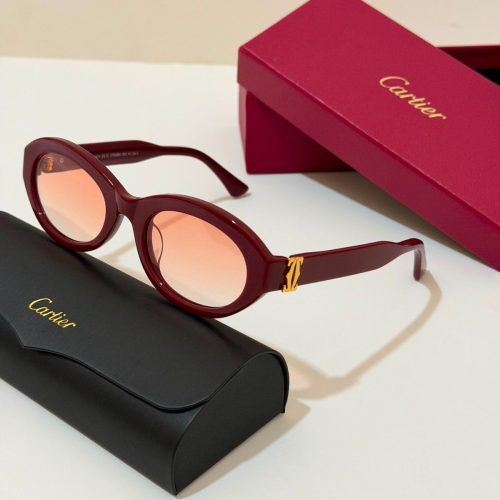 Cartier CT0588S-003 Oval Frame Shiny Burgundy Sunglasses