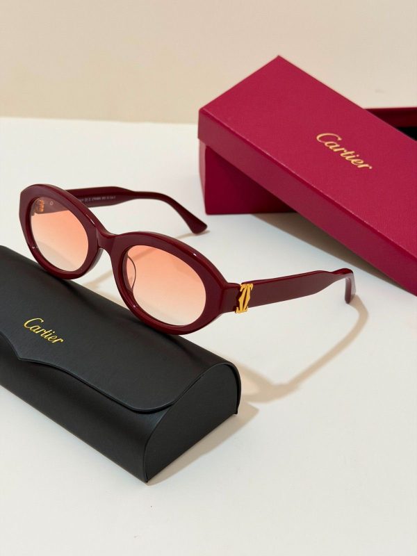 Cartier CT0588S-003 Oval Frame Shiny Burgundy Sunglasses