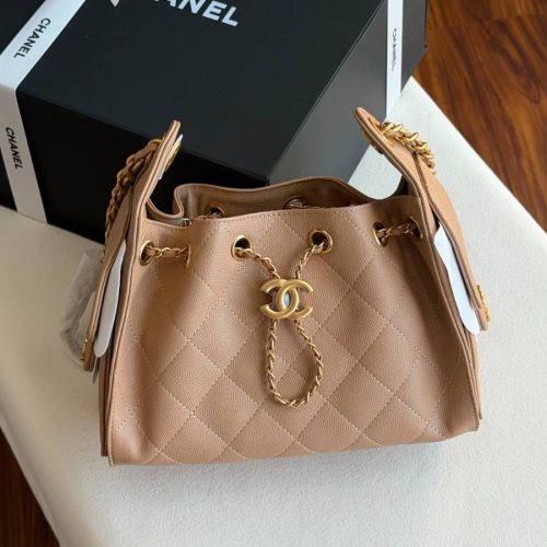 Chanel 25 Small Hobo Bag Beige Caviar Leather