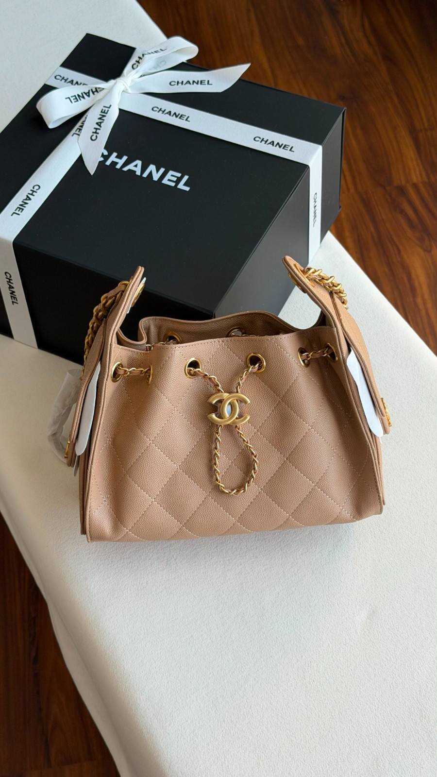 Chanel 25 Small Hobo Bag Beige Caviar Leather Chanel 25 Small Hobo Bag Beige Caviar Leather