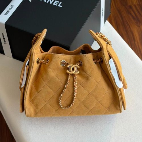Chanel 25 Small Hobo Bag Beige Suede Leather