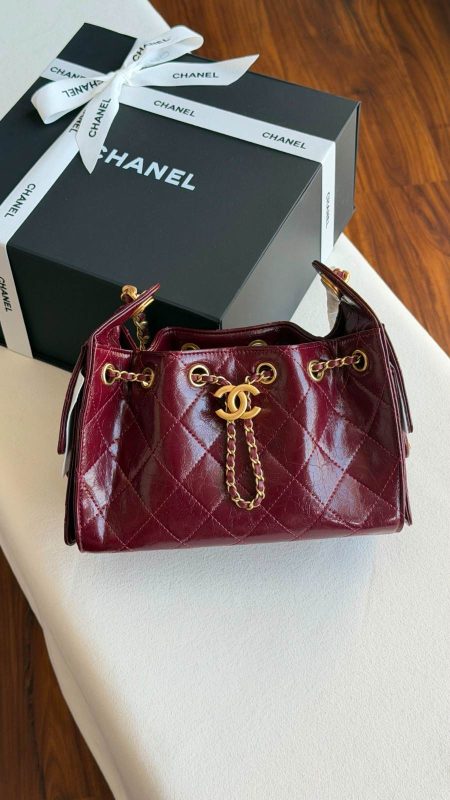 Chanel 25 Small Hobo Bag Burgundy Calfskin Leather