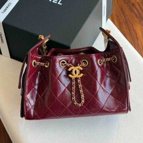 Chanel 25 Small Hobo Bag Burgundy Calfskin Leather