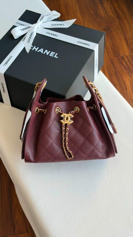 Chanel 25 Small Hobo Bag Burgundy Caviar Leather