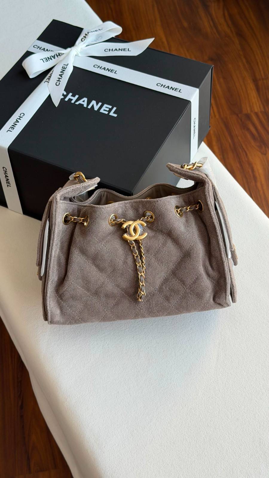 Chanel 25 Small Hobo Bag Dark Grey Suede Leather Chanel 25 Small Hobo Bag Dark Grey Suede Leather