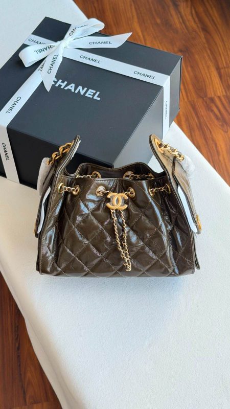 Chanel 25 Small Hobo Bag Dark Khaki Caviar Leather