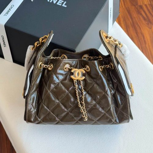 Chanel 25 Small Hobo Bag Dark Khaki Caviar Leather