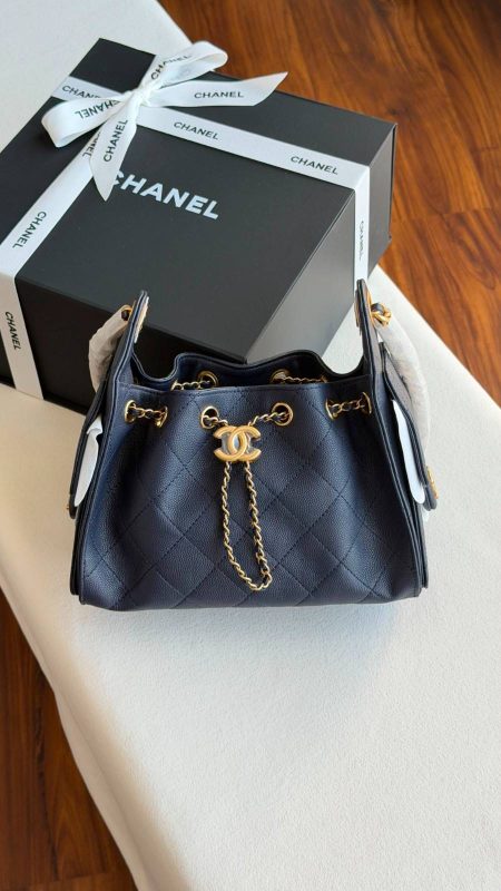 Chanel 25 Small Hobo Bag Dark Navy Blue Caviar Leather