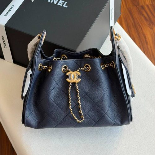 Chanel 25 Small Hobo Bag Dark Navy Blue Caviar Leather
