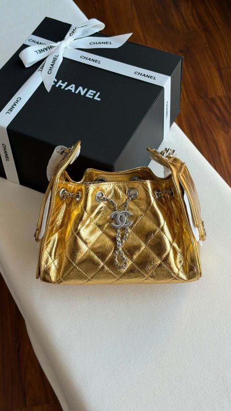 Chanel 25 Small Hobo Bag Gold Metallic Calfskin Leather