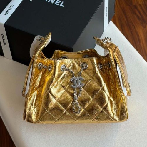 Chanel 25 Small Hobo Bag Gold Metallic Calfskin Leather