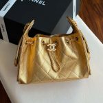 Chanel 25 Small Hobo Bag Gold Metallic Caviar Leather