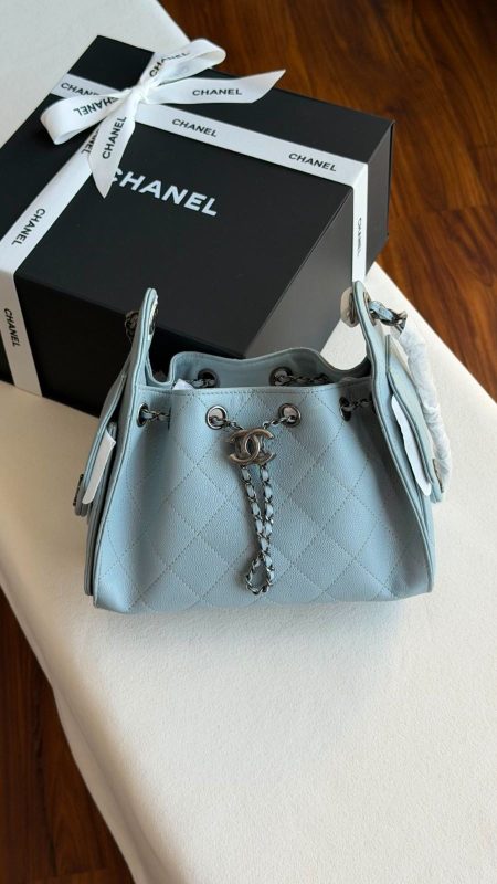 Chanel 25 Small Hobo Bag Jean Blue Caviar Leather