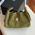 Chanel 25 Small Hobo Bag Khaki Suede Leather
