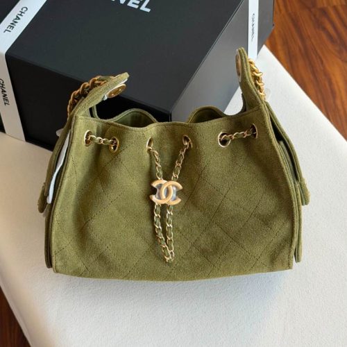 Chanel 25 Small Hobo Bag Khaki Suede Leather