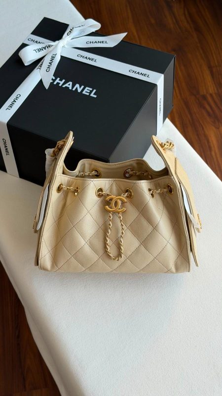 Chanel 25 Small Hobo Bag Light Beige Caviar Leather