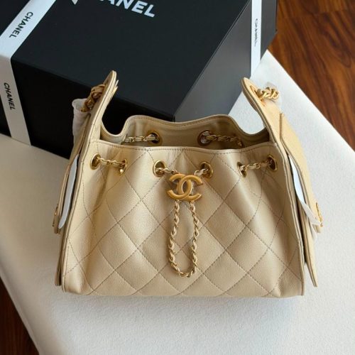 Chanel 25 Small Hobo Bag Light Beige Caviar Leather