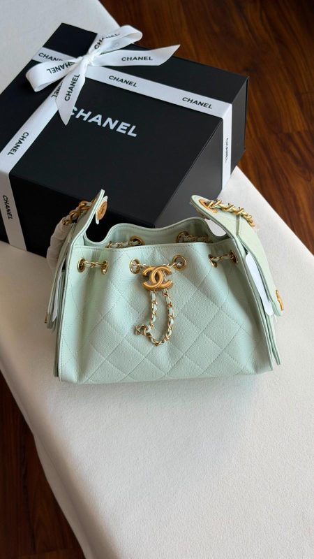 Chanel 25 Small Hobo Bag Light Green Caviar Leather