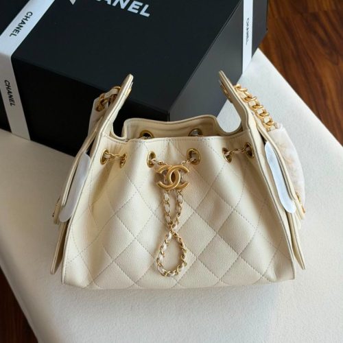 Chanel 25 Small Hobo Bag Off-White Caviar Leather