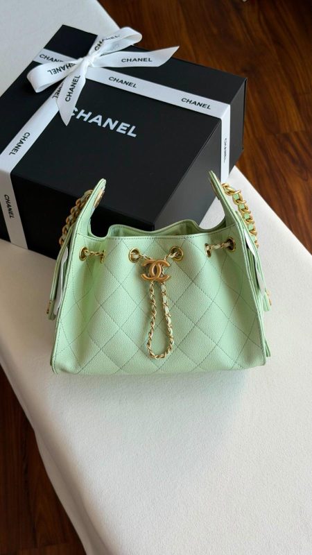 Chanel 25 Small Hobo Bag Pastel Mint Green Caviar Leather