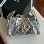 Chanel 25 Small Hobo Bag Silver Metallic Calfskin Leather