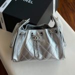 Chanel 25 Small Hobo Bag Silver Metallic Caviar Leather