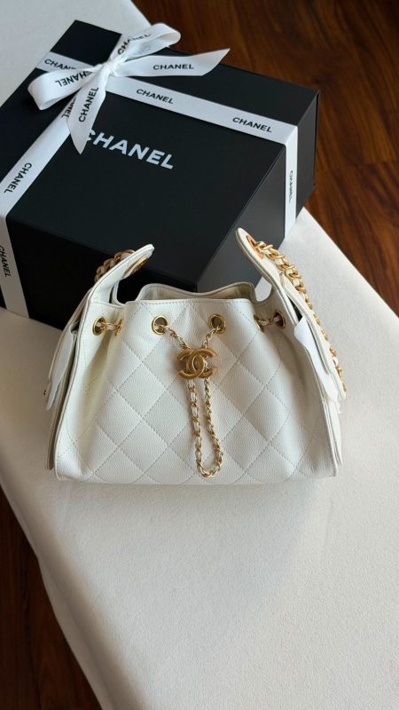 Chanel 25 Small Hobo Bag White Caviar Leather