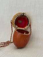 Chanel Brown Wood Acorn Minaudiere Gold Tone Metal Crystal Evening Bag