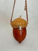 Chanel Brown Wood Acorn Minaudiere Gold Tone Metal Crystal Evening Bag - Image 2