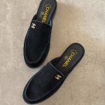 Chanel CC Logo Suede Calfskin Mules In Black