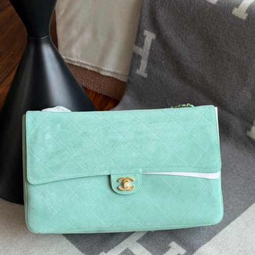 Chanel Souplissimo Maxi Flap Bag Mint Green Suede Calfskin