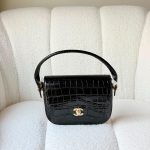 Chanel Turn Around Black Crocodile Embossed Patent Leather Shoulder Bag