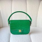Chanel Turn Around Mini Flap Green Crocodile Embossed Leather Bag