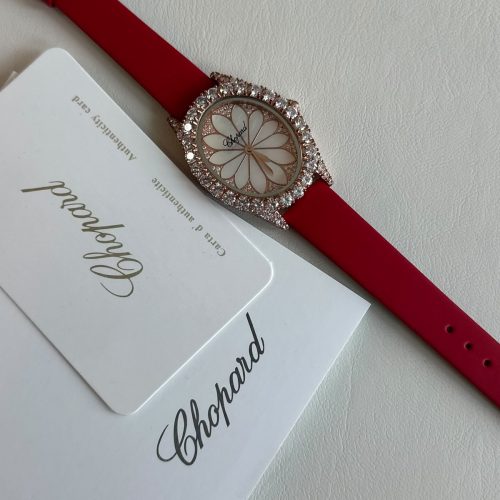 Chopard L’Heure Du Diamant Rose Gold Floral Diamond Red Leather Watch