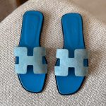 Hermes Oran Bleu Cameo Suede Goatskin Leather Flat Sandals